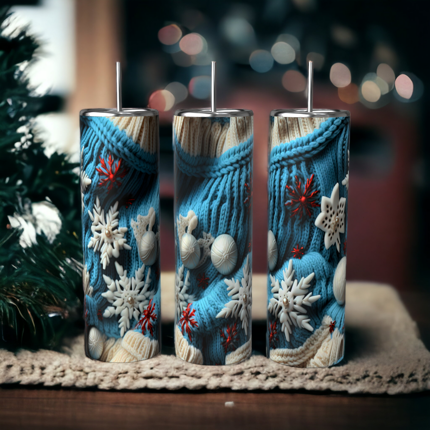 Christmas Sweater Tumbler - Blue Snowflake