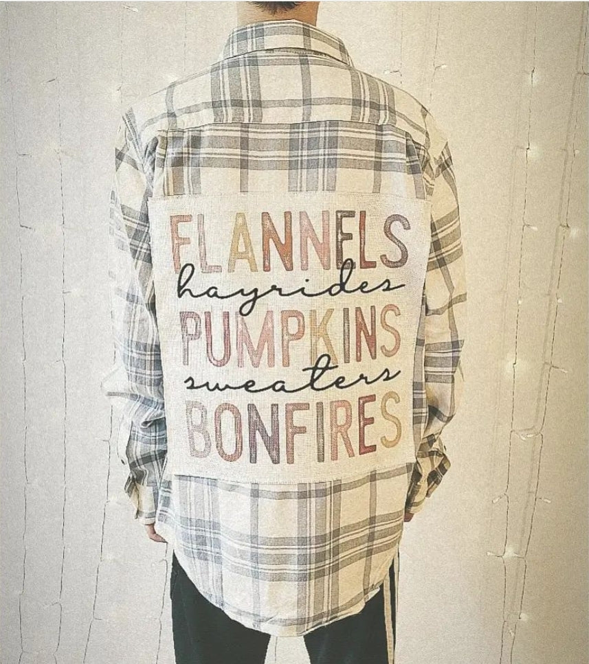 Flannels Hayrides Pumpkins Sweaters Bonfires Flannel - Many Colors Available