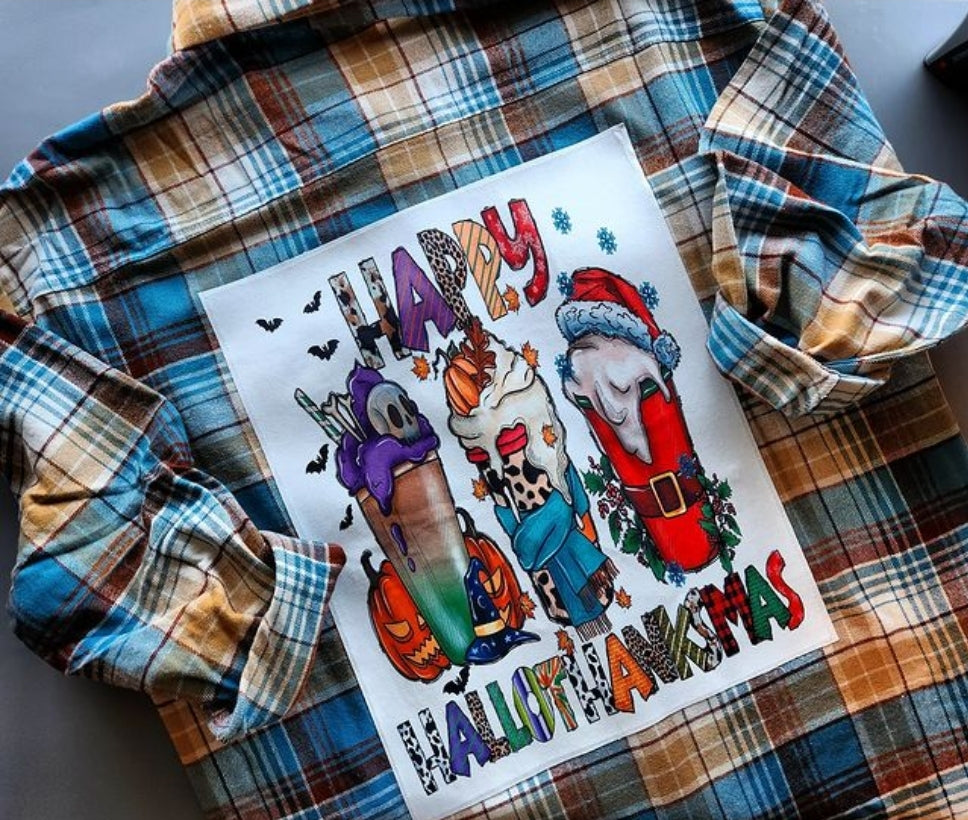 Happy HallowThankMas Flannel - Many Colors Available