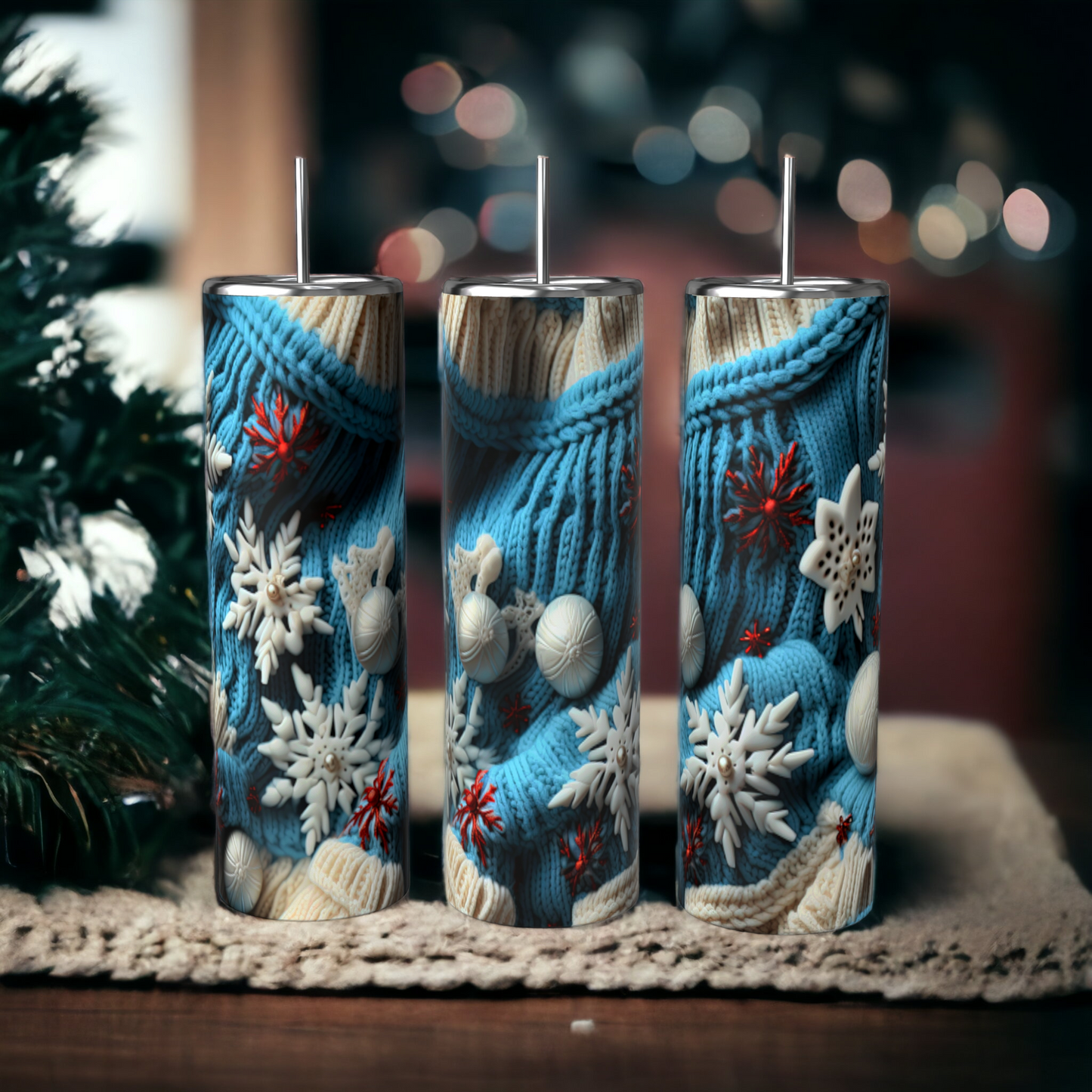 Christmas Sweater Tumbler -  Blue Snowflake