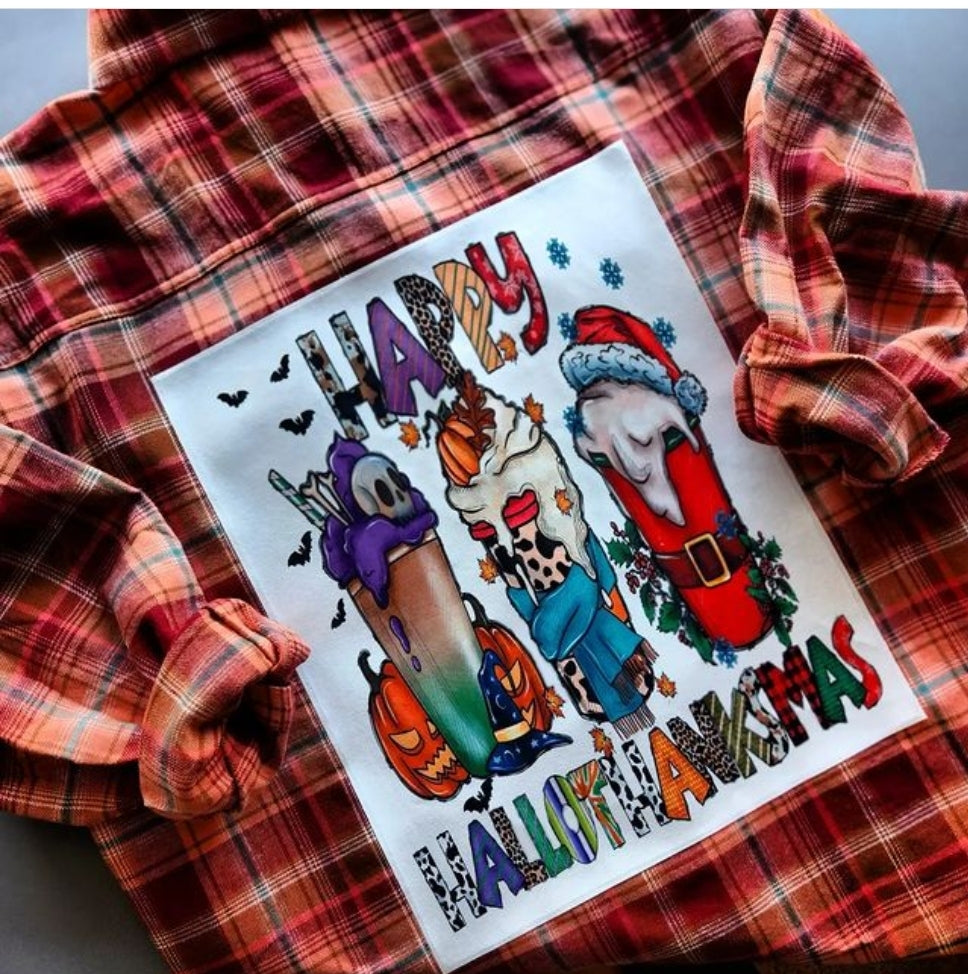 Happy HallowThankMas Flannel - Many Colors Available