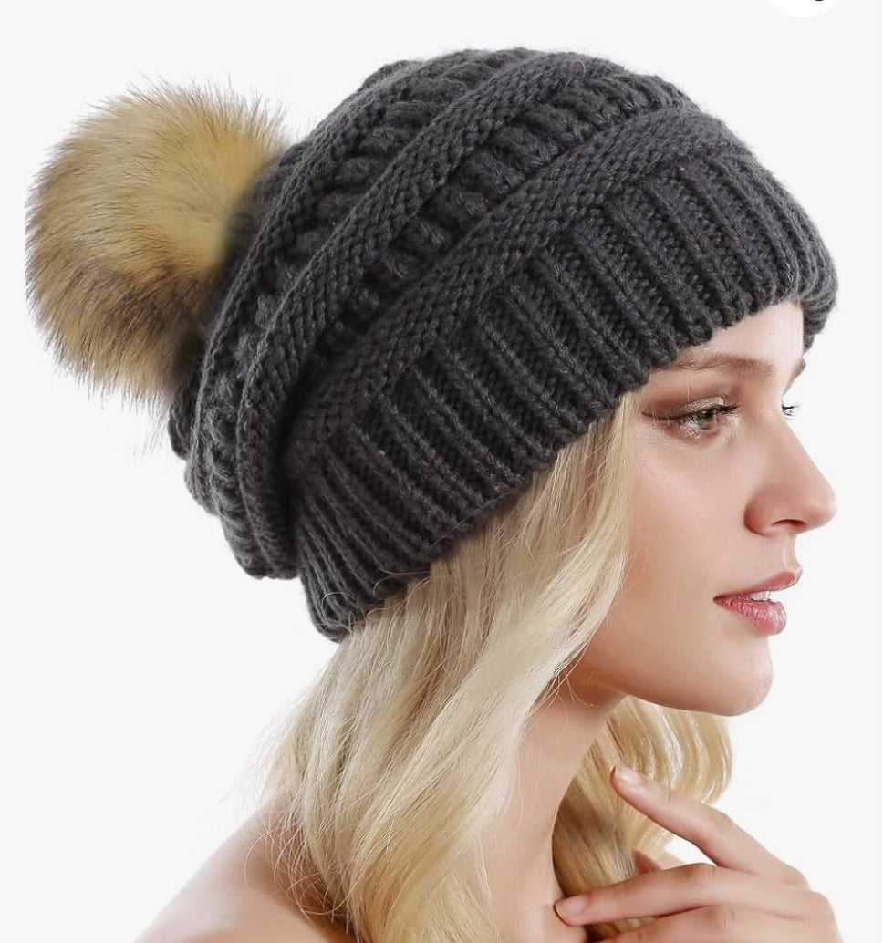 MIX-A-PATCH Beanie Pom Hat - Removable Patch & Pom