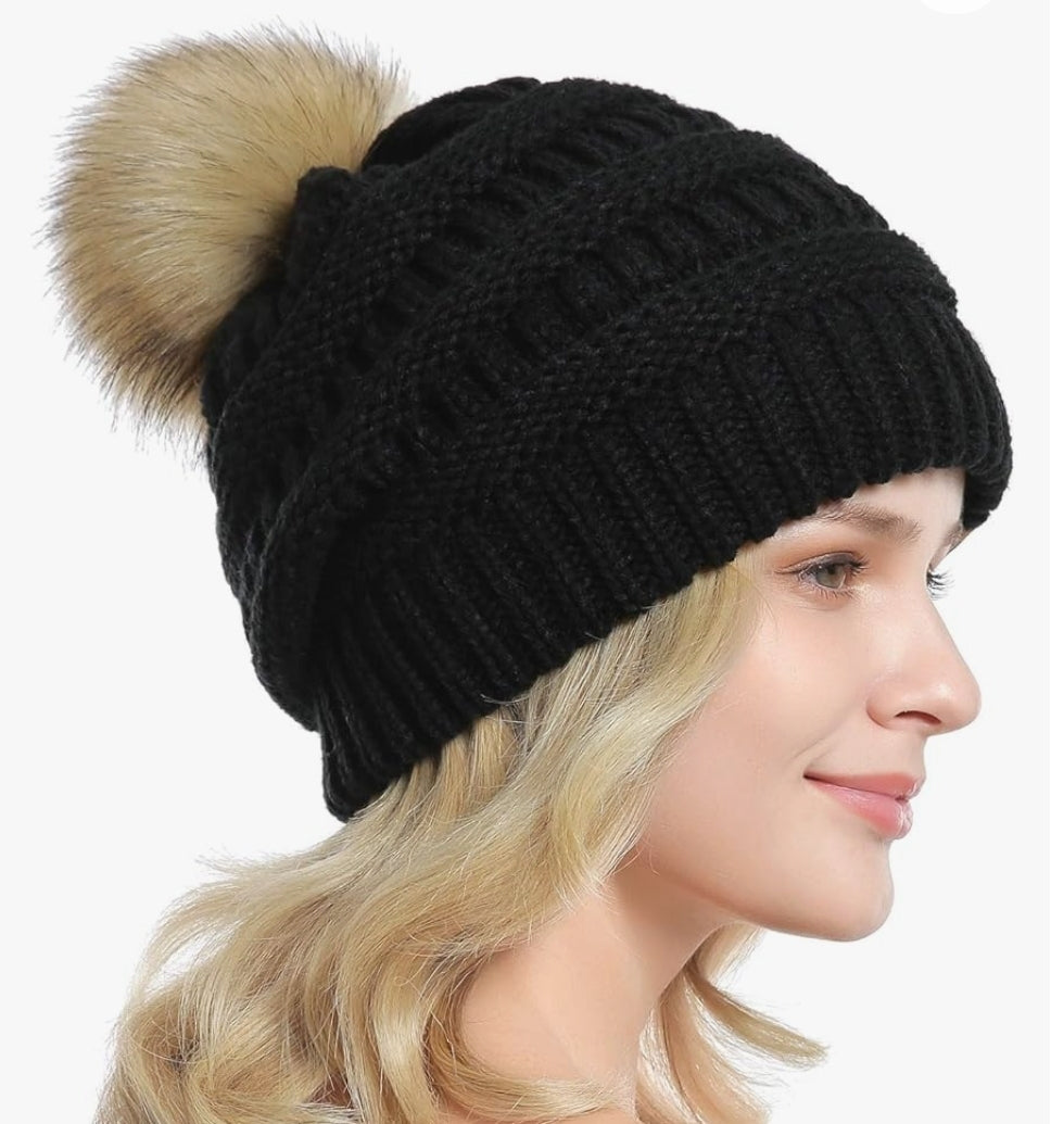 MIX-A-PATCH Beanie Pom Hat - Removable Patch & Pom