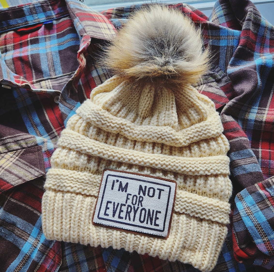 MIX-A-PATCH Beanie Pom Hat - Removable Patch & Pom